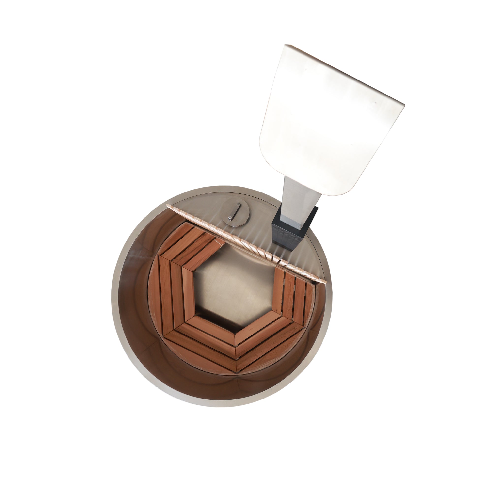 Top view of outdoor wood-fired hot tub