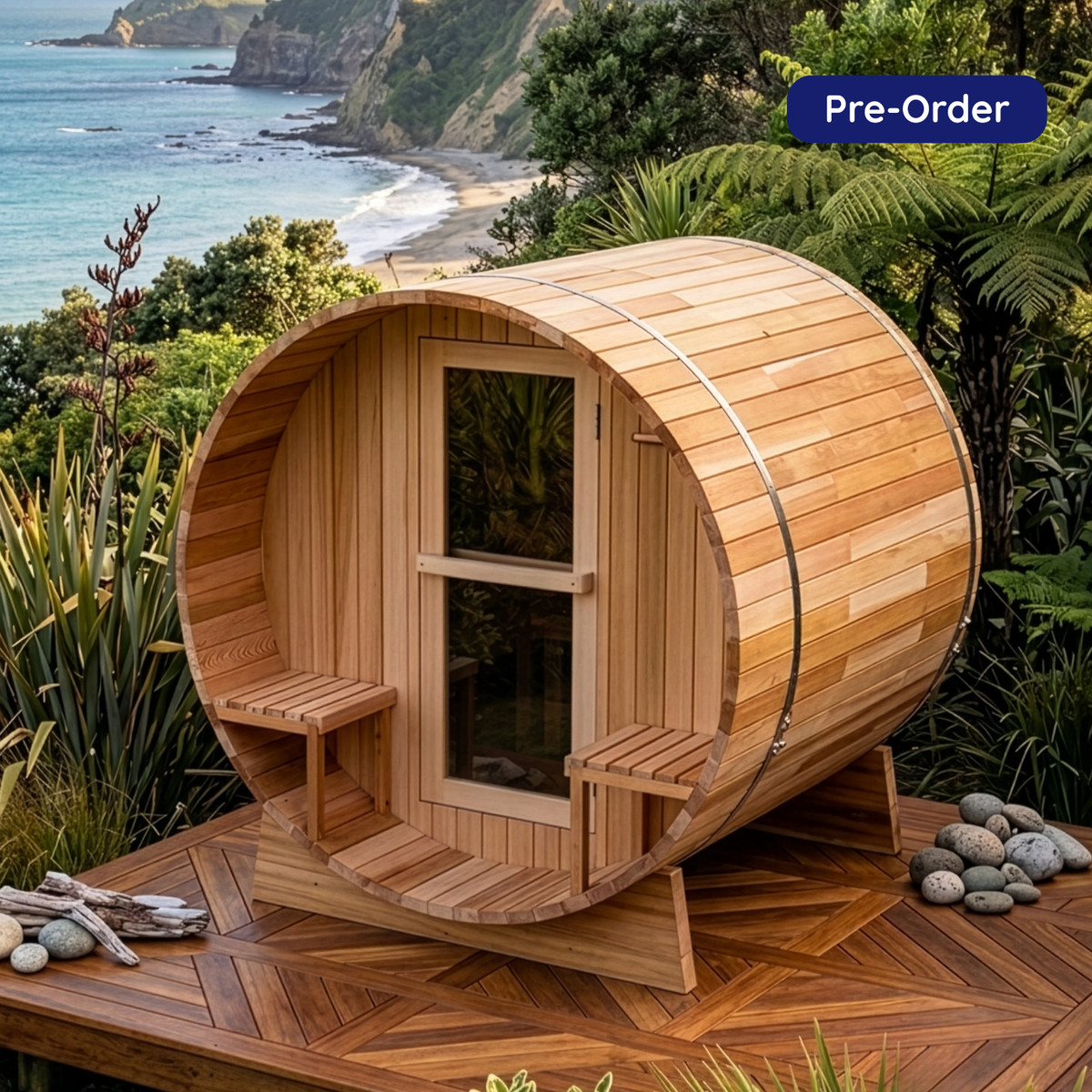 Sturli Cedarbrook outdoor Canadian Red Cedar barrel sauna for 4-6 people