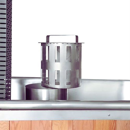 Handcrafted chimney flue attached to outdoor hot tub firebox