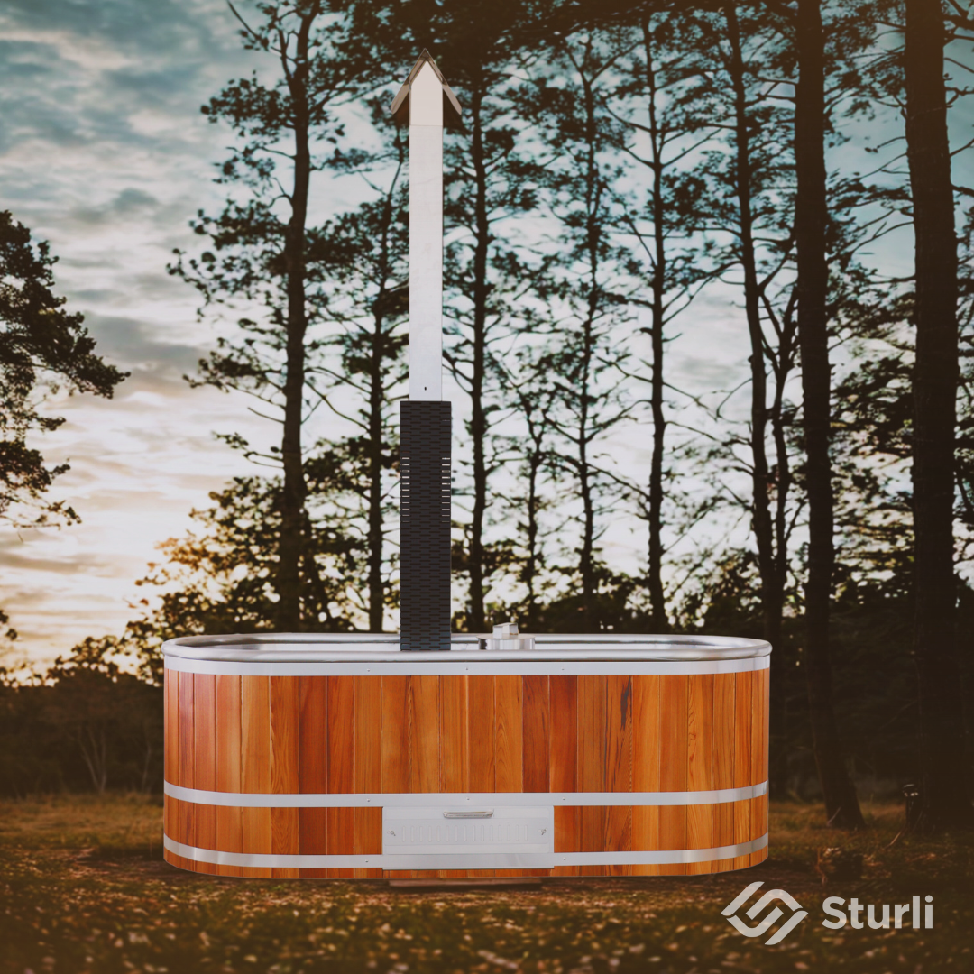 Cedar woodfire bath tub in wood forest by Sturli
